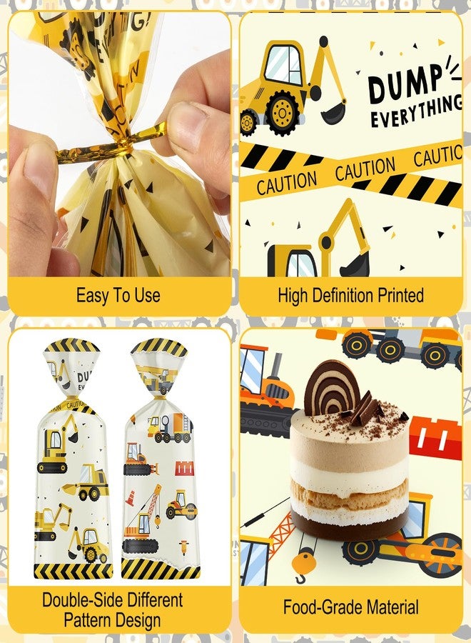 Litmitfu 50 Pack Construction Party Favor Bags - Construction Theme Treat Bags, Truck Themed Cello Cellophane Gift Candy Goodie Bag with Gold Twist Ties for Kids Construction Birthday Party Supplies Favors - Image 5
